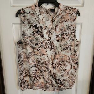 Floral Sleeveless Blouse - Black and Cream